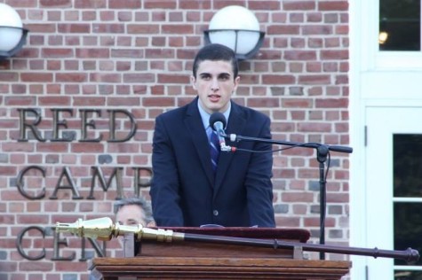 Student-body President Emmett OMalley speaks at Willistons 2014 Convocation. Photo courtesy of Loren Po 15.