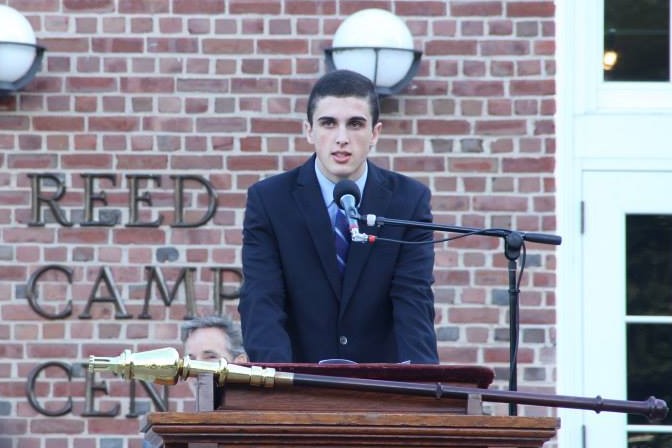 Student-body+President+Emmett+OMalley+speaks+at+Willistons+2014+Convocation.+Photo+courtesy+of+Loren+Po+15.