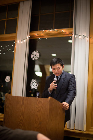 Po '15 speaking during the Winter Banquet