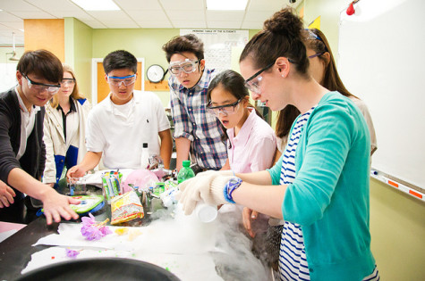 Ms. Michelle Lawson uses liquid nitrogen in a Chemistry class.