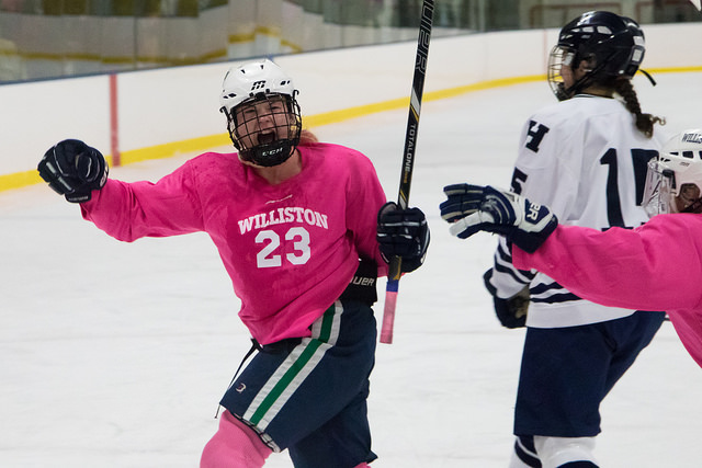 Delaney Belinskas '16 celebrates after scoring the game's lone goal.