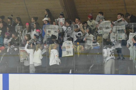 The student section at Williston hockey’s Beat Deerfield Game ignoring Deerfield’s celebration following a goal. 