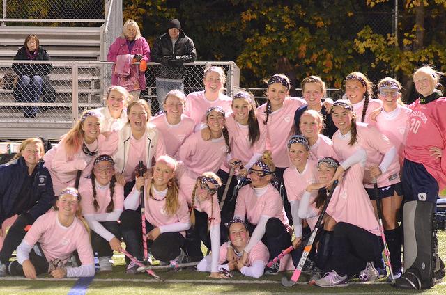 The Girls Varsity Field Hockey team sported pink jerseys in a recent game to support breast cancer awareness. Photo courtesy of Olivia Cuevas 16 via Williston Flickr