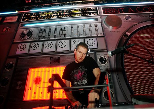 DJ Steve Porter mixing during the Bacardi Live Tour with Major Lazer.
