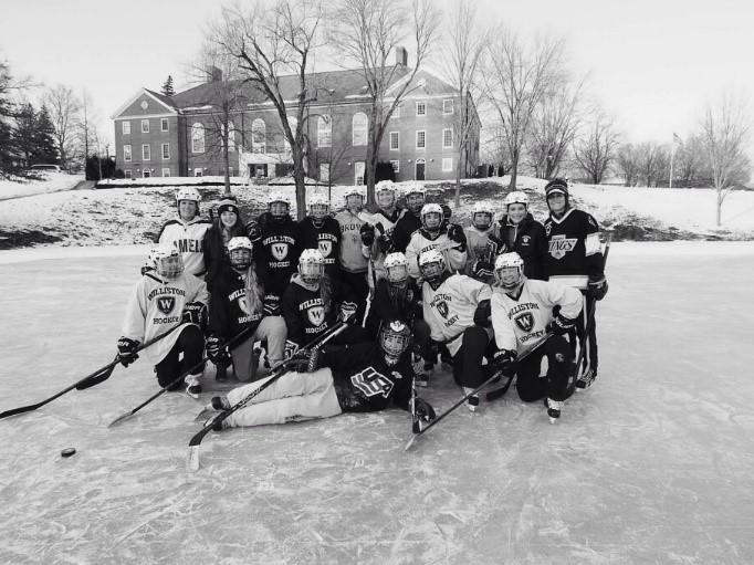 The 2014-15 Williston Girls' Hockey team skated on the school's pond last winter. Courtesy of WIlliston Flickr.