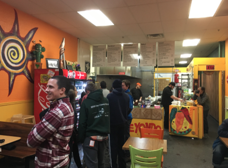 The team enjoys a taco dinner the night before the race.