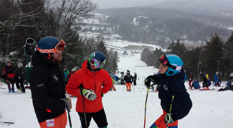 Mr. Will Eberle, Devin DeVerry '17 and JJ Celentano '16 at the start of the Giant Slalom.