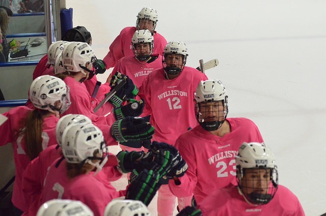 Williston+Girls+varsity+Hockey+team+in+the+annual+pink+in+the+rink+game