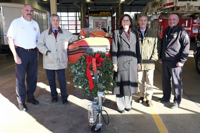 Fire Chief David Mottor, Williston CFO Charles McCullagh, Easthampton Mayor Karen Cadieux, Williston Head of School Robert W. Hill III, and Police Chief Robert Alberti