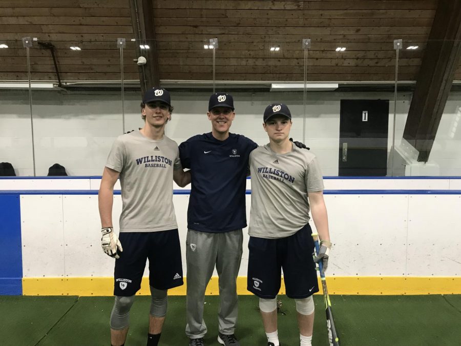 Coach Sawyer and the captains, Addison Walker '18 and Tim Fay '18. Credit: Mark Woort-Menker.
