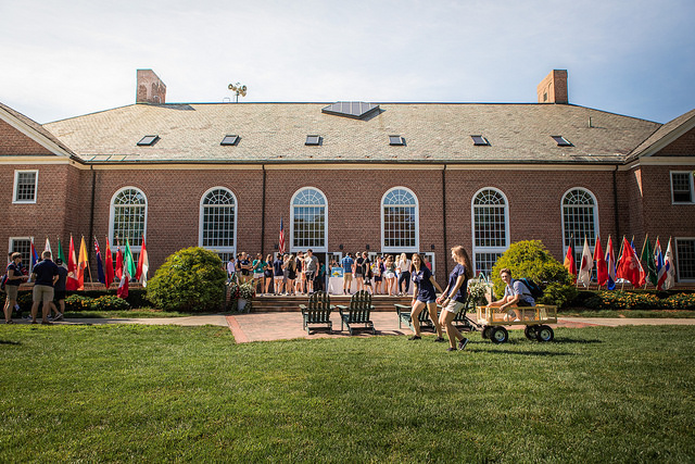 Students gather on the International Terrace during Welcome Days. Credit: Williston Flickr.