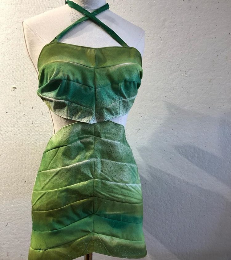 A dress designed by Catherine King '19 intended to depict the heart chakra and its relationship with the "Astral body." Credit: WillisonArts Instagram. 